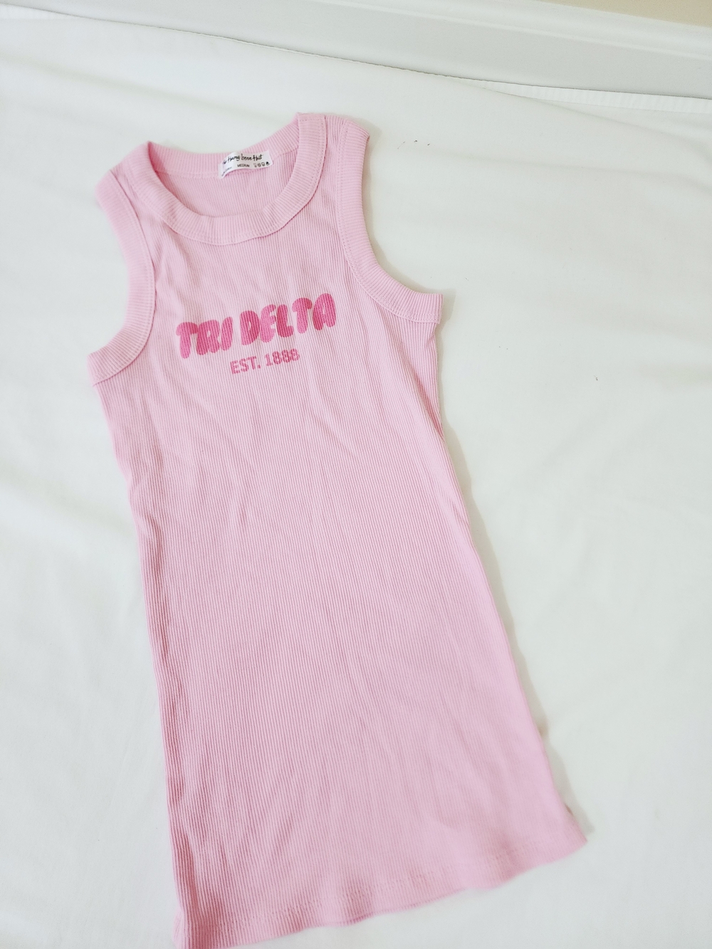 Tri Delta Pink Ribbed Tank Top Size Medium Fitted Delta Delta Delta Sorority